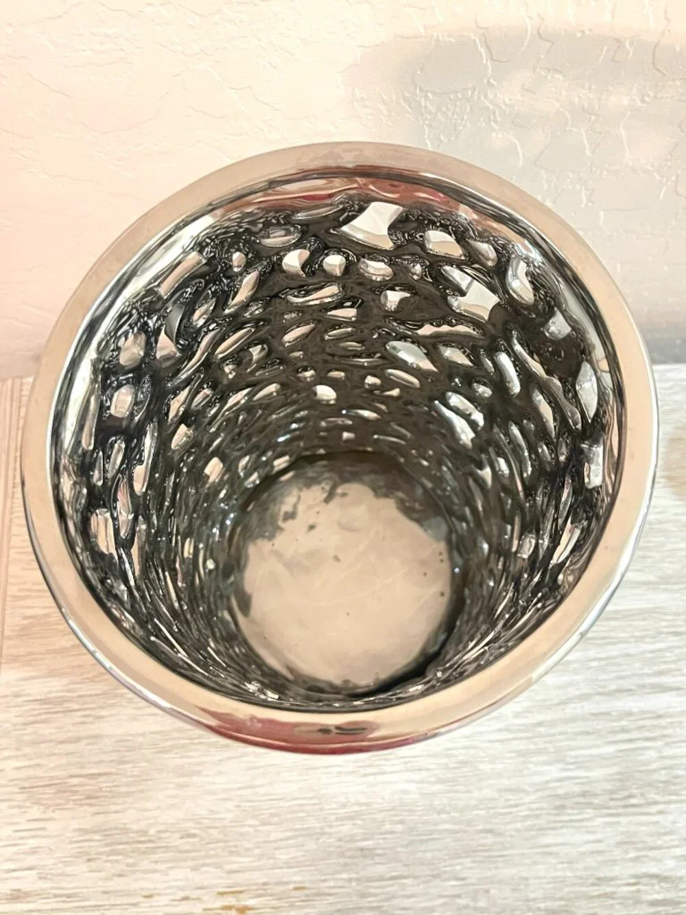 Silver Vase Open Cut Out Open Design Ceramic